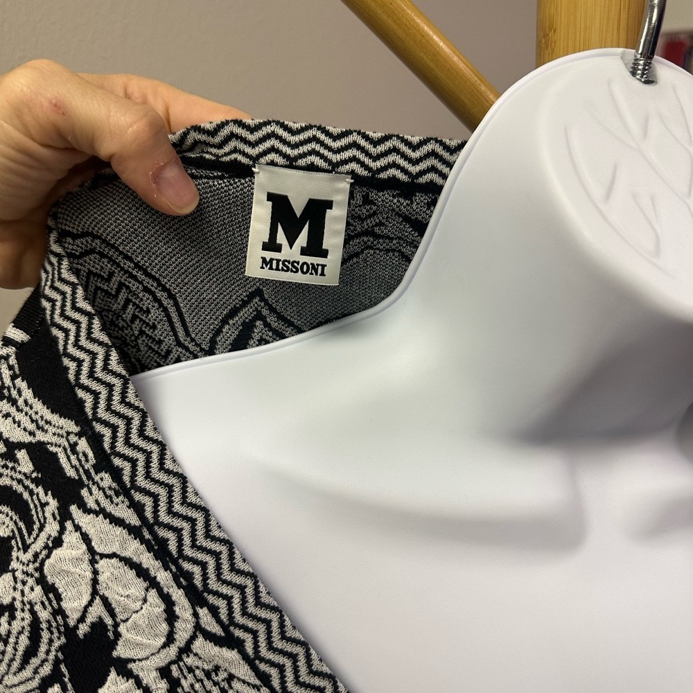 M Missoni Floral Zigzag Intarsia Dress Fit Flare Scoop Neck Black Cream SZ 46/XL - Picture 7 of 8